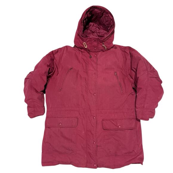 Vintage L.L. Bean Red Burgundy Goose Down Parka Coat removable hood size XL - Picture 1 of 13